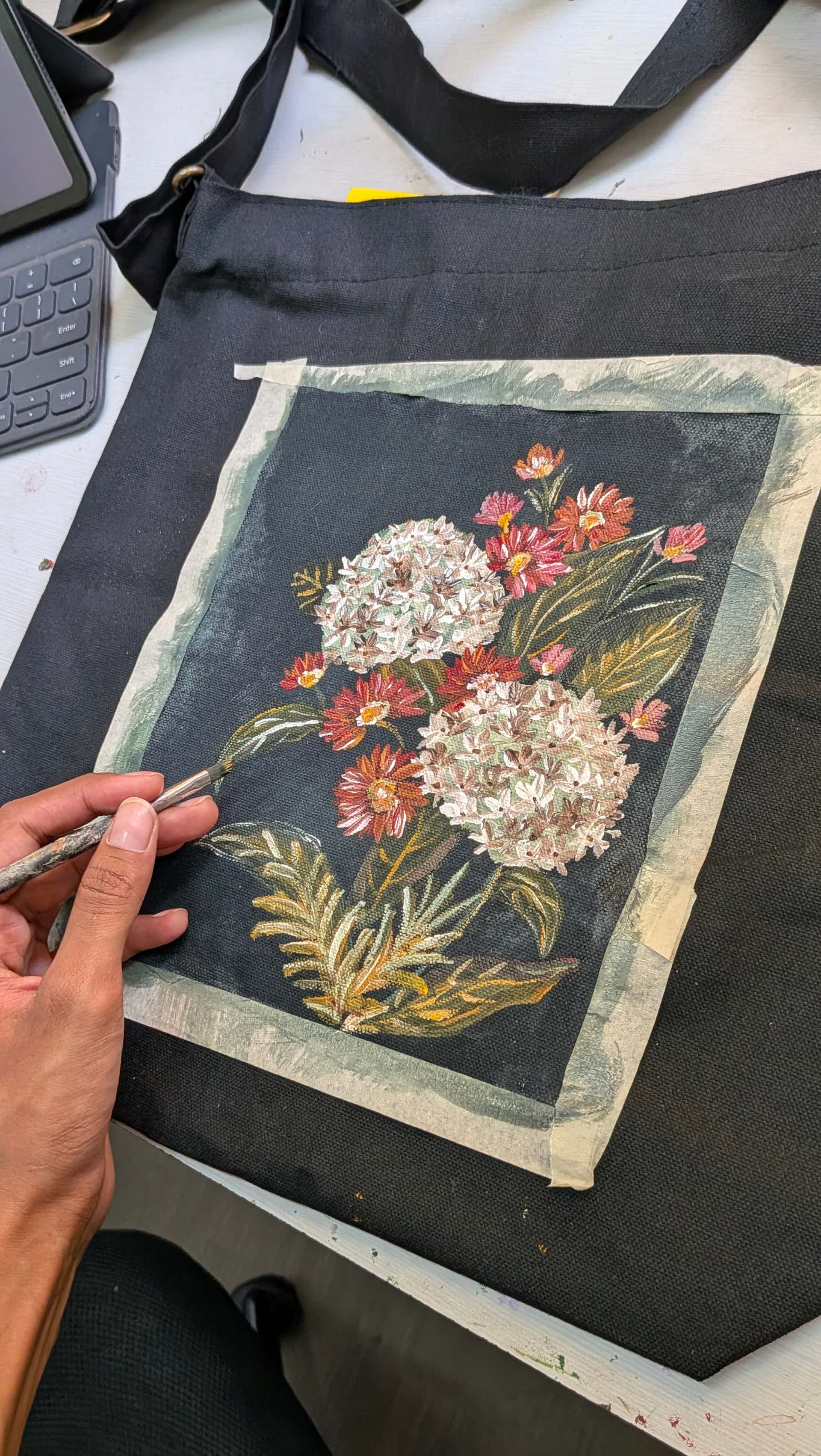Vintage Botanicals Hand-Painted Shoulder bag — hand-painted artisan piece by Brushup